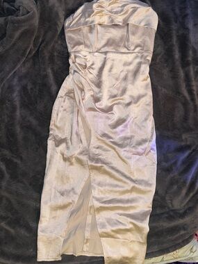 Strapless Satin Sheath Dress in Ivory Champagne